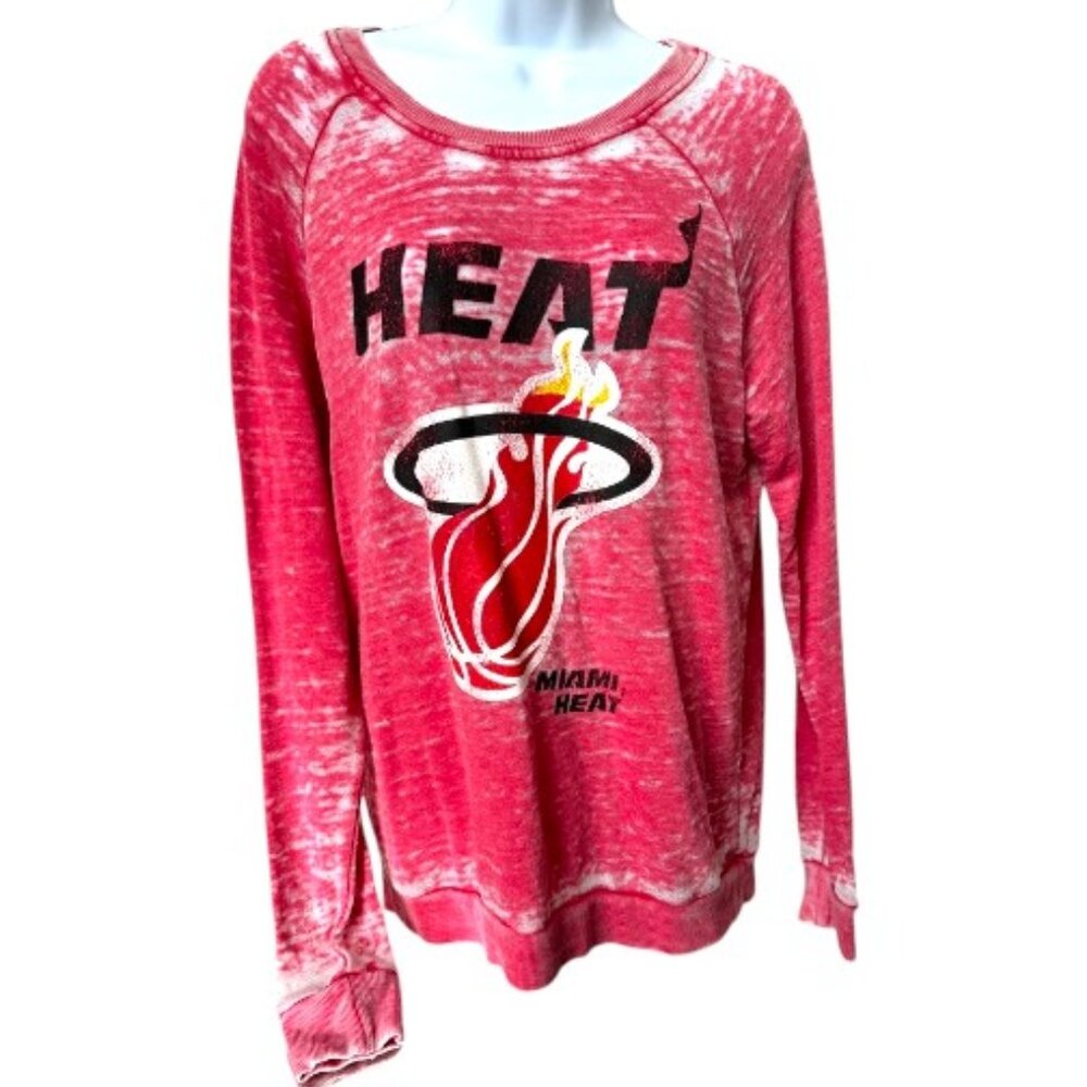 Miami Heat NBA Red Grey long Sleeve Scoop  T-Shirt Sz S #05